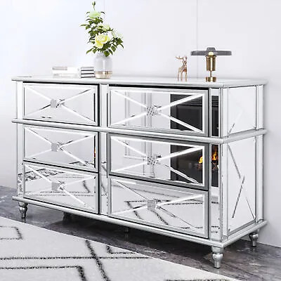 Modern Chest Of Drawers Mirrored Storage Cabinet With 6 Drawers For Living Room • $809.99
