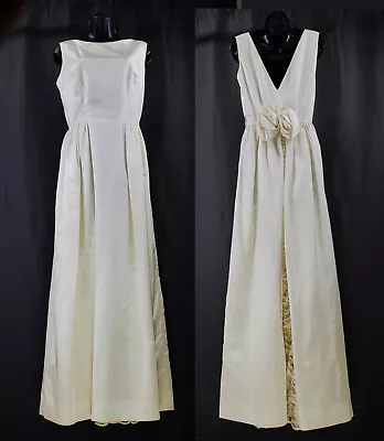 VTG Ivory Taffeta ~Pleated Lace Train Roses~ Bridal Dress Wedding Gown 50s-60s • $64