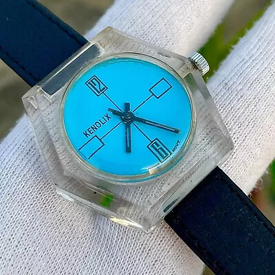 Vintage Kenolix Tiffany Blue Dial Swiss Made Manual Winding Men's Watch • $150