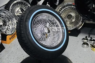 New 14x7  100 Spoke All Chrome Knockoff Lowrider Wheels & Whitewall Tires Set (4 • $1680