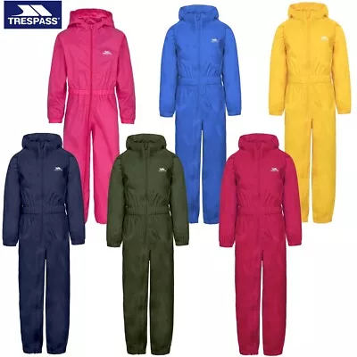 Trespass Button Suit Waterproof Puddle All In One Rainsuit Boys Girls Kids Child • £13.50