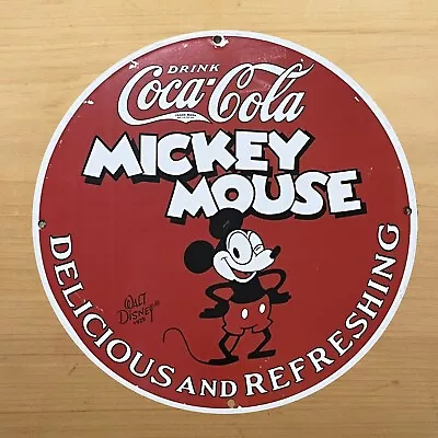 Vintage Coca Cola Porcelain Sign Mickey Soda Sales Service Station Pump Plate Ad • $109.97