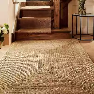 Runner Rug Natural Jute & Cotton Reversible Handmade Carpet Modern Look Area Rug • £25.60