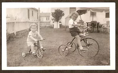 1940's Original Photograph 2 YOUNG BOYS ON TRICYCLES  • £6.76