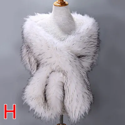 Women's Elegant Wedding Faux Fur Long Shawl Stole Wrap Shrug Scarf Tops Cape • $24.33