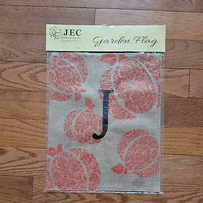 JEC Harvest Pumpkin Burlap Monogram J Flag Double Sided 12.5” X 15.5” • $19.99