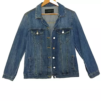 DECJUBA Womens Denim Jacket Sz 12 Faded Blue Wash Button Up 100% Cotton • $39.95