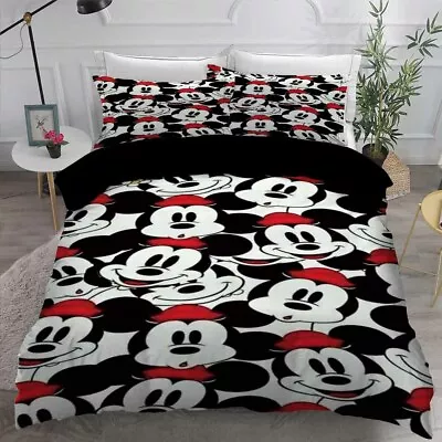3D Black White Mickey Minnie Bedding Set Duvet Cover Comforter Cover Pillow Case • $37.81
