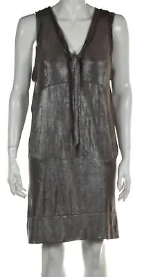 Marc By Marc Jacobs Womens Dress Size M Taupe Silver Shift Above Knee Sleeveless • $24.99