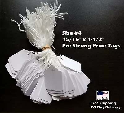 Size #4 Small Blank White Merchandise Price Tags W/ String Retail Jewelry Strung • $1.01