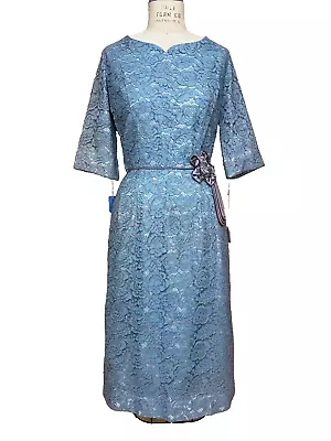 Vintage 50s 60s Blue Lavender Lace Cocktail Party Dress Sweetheart NOS AS IS M • $75