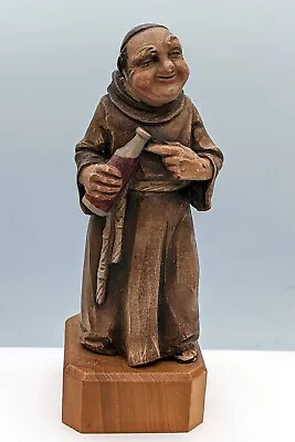 ITALY Anri Toriart Monk W/ Wine Bottle 5.5  Vtg. Faux Wood Carving • $34