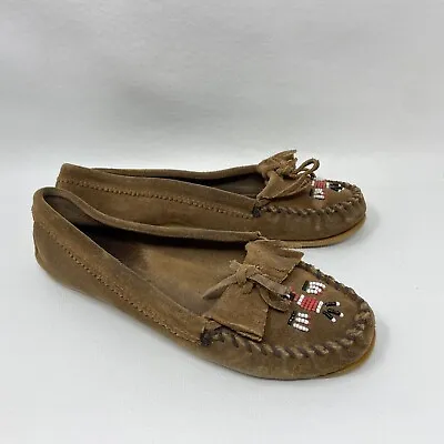 Minnetonka Thunderbird II Moc Shoes Dusty Brown Suede Moccasins Women's US 8.5 • $14.38