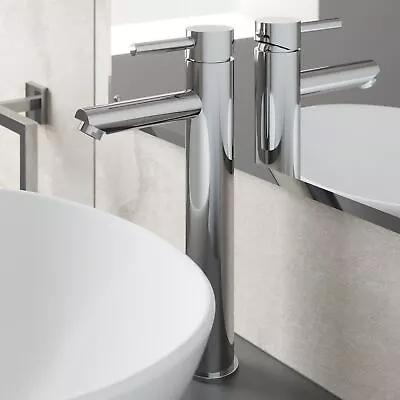 £44.99 • Buy Modern Bathroom High Rise Countertop Basin Mixer Tap Tall Chrome Solid Brass