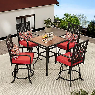 TAUS 5 Piece Outdoor Bar Height Table & Chairs Set 32  Bar Table W/Umbrella Hole • $97.99