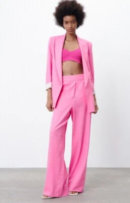 $55 • Buy Zara 7560 939 PINK PRINTED CUFF LINEN BLEND BLAZER Women's Size Small