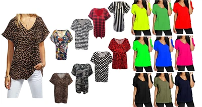 £9.99 • Buy Womens T Shirt Ladies Oversized Baggy Plus Size Top Loose V Neck Turn Up Batwing