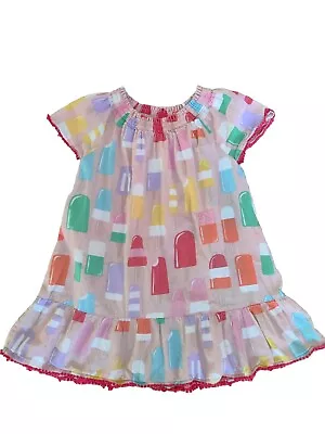 Mini Boden Girls Multicolored Popsicle Print Shortsleeved Dress Size  5-6 • $15.99