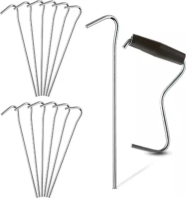 Galvanized 7” Tent Pegs – Set Of 12 Anchoring Stakes - 1 Peg Puller – Accessory  • $18.52