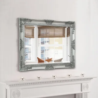 Heirloom Antique Silver Ornate Rectangle Vintage Large Wall Mirror 91cm X 66cm • £69