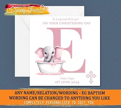 Personalised Christening Card Baby Girl Daughter Goddaughter Elephant Baptism • £2.95