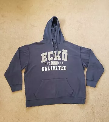 Vintage Y2K Ecko Mens Size 3XL Embroidered Navy Blue Hooded Sweatshirt Hoodie • $33.99