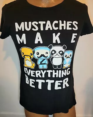 Graphic Ladies Black T-shirt Size L Pre-owned Mustaches Make Everything Better  • $4.99