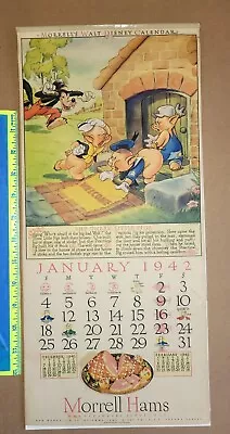 Vintage 1942 Complete MORRELL HAMS Walt Disney Wall Calendar WDP Mickey Donald • $132