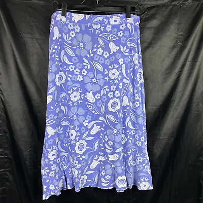 Fresh Produce Skirt Midi Sz Large Peplum Hem Ruffle Purple Floral Cotton Pull On • $24.99