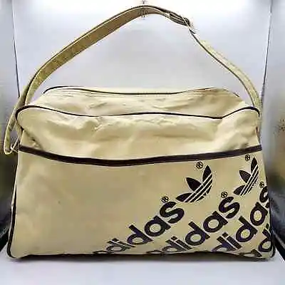 Vintage 1982 Adidas Beige/ Tan And Brown Trefoil Tote Mini Gym Bag #40050 • $49.99