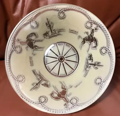 Vintage MCM Cowboy Rodeo Ceiling Light Fixture Cover Shade Glass 2 Available • $199.99