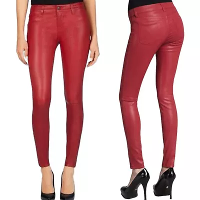 J Brand For Intermix Red Coated Low Rise Super Skinny Jeans Size 25 Sexy $238 • $44.46