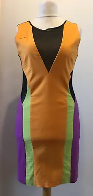 Miss Selfridge Mesh Inset Low V Back Short Bodycon Dress Size 16 Uk BNWT* Multi • £19.99