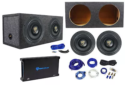 (2) Rockville W10K9D2 10  6400w Subwoofers+Sealed Sub Box+Mono Amplifier+Amp Kit • $521.80