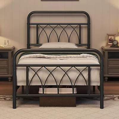 Metal Bed Frame With High Headboard And Footboard Strong Metal-Framed Bed • £29.99