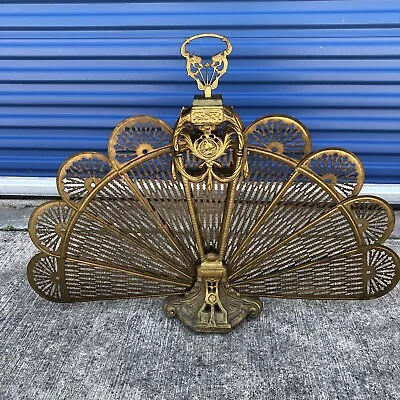 VTG Solid Brass Art Deco Ornate Fireplace Folding Screen W Dragon Heads Handle • $179