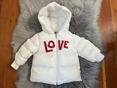 MONCLER Enfant Puffer Jacket White Down Feather LOVE Hoodie Zip 9-12 Mths ITALY • $314.99