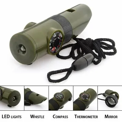 7-in-1 Military Emergency Survival Whistle Kit - Compass LED Light Thermometer • $6.99