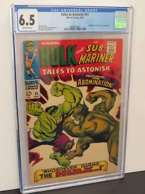 $54 • Buy 1967 Marvel Comics Comic Book Tales To Astonish #91 #5/67 CGC 6.5 O-White Pages