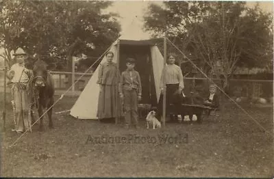 Children Pretend Play W Dog Cow Goat Cart Tent Cowboy Fun Antique 1880s Photo • $50