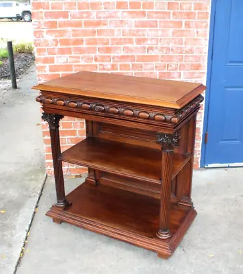 French Antique Walnut Renaissance Server Cabinet / Open Bar. • $1800