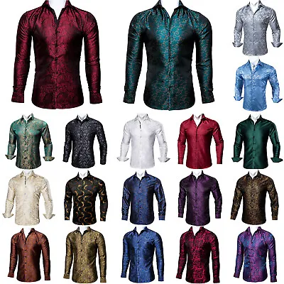 Mens Silk Shirts Long SLeeve Casual Tops Button Down Dress Shirt Wedding Xmas • $24.99