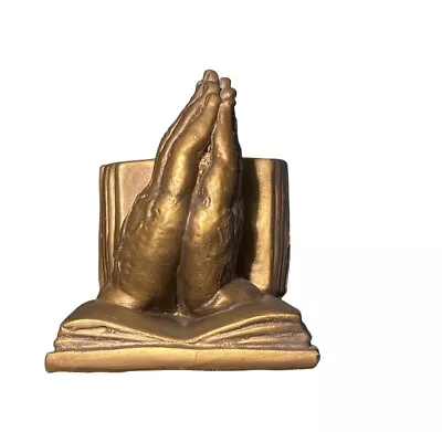 Vintage Chalkware Praying Hands Bookends Marwal Ind Inc Deep Gold Signed See Pic • $35.99