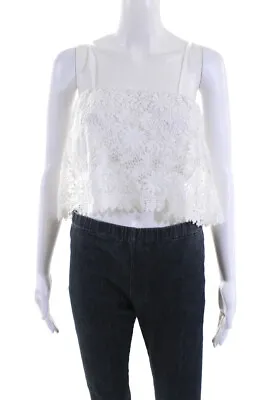 Miguelina Womens Cotton Embroidered Floral Knit Cropped Camisole White Size S • $42.69