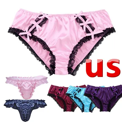 US Mens Satin Briefs Ruffled Lace Sissy Panties Crossdress Underwear Lingerie • $5.57