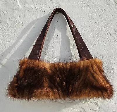 Vtg Paolo Masi Brown Mink Fur Handbag Genuine Crocodile Strap Tote Purse Italy • $475