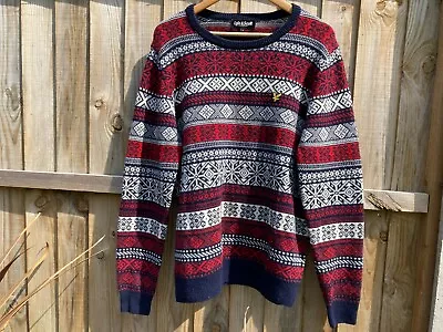 £18.99 • Buy Mens Lyle & Scott Lambswool Ayrgle Sweater Crew Large Aztec Wool L Jumper Knit