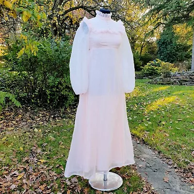 RARE Vintage 1970s American Sylvia Ann Pink Prairie Bridesmaid Evening Dress 6-8 • £49.99