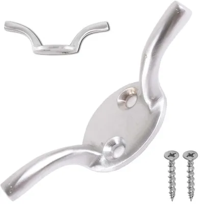 SATIN CHROME CLEAT HOOKS Strong Metal Fasten/Wrap Curtain/Venetian Blinds Cord • £3.68