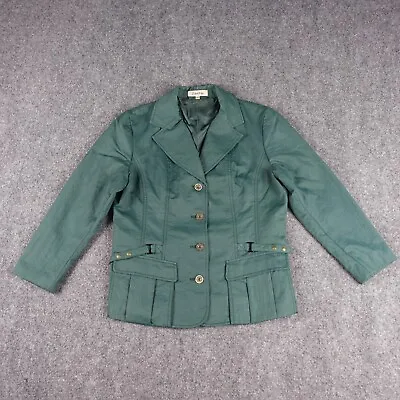 VINTAGE LanVie Jacket Womens 10 Green Blazer Military Coat Pleated Peplum VTG M • $26.99